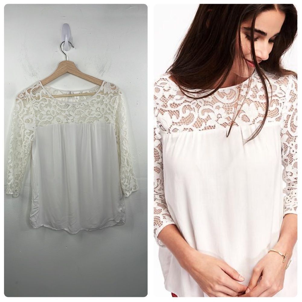 Old Navy Relaxed Lace-Trim Blouse size Small White